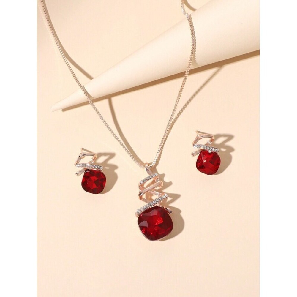 Geometric Crystal Necklace And 1 Pair Earrings Jewelry Gift Minimalist